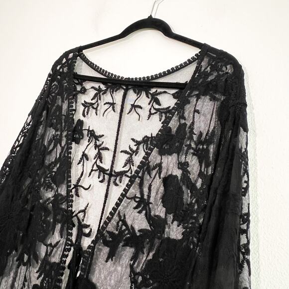 Unbranded Lace Kimono Womens L Beach Coverup Dark Coquette Boho Duster Sheer - Picture 2 of 5